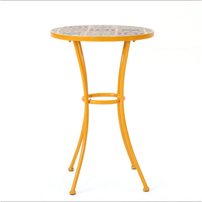 Table d'appoint d'extérieur avec plateau en mosaïque et pieds en métal, jaune