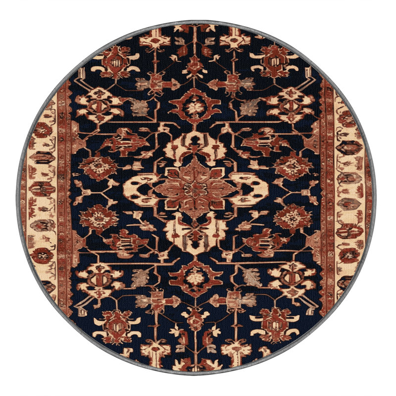 Machine Washable Persian Brown Area Rug, Round 6'