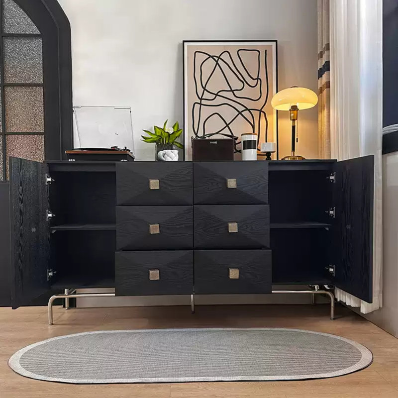 Retro Multi-Functional Sideboard, Black, 35.43" H x 62.99" W x 15.75" D