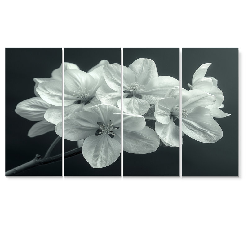 Blanc, noir, élégant, simplicité, fleur de pommier - ensemble de décoration murale, H 32 po x l 64 po