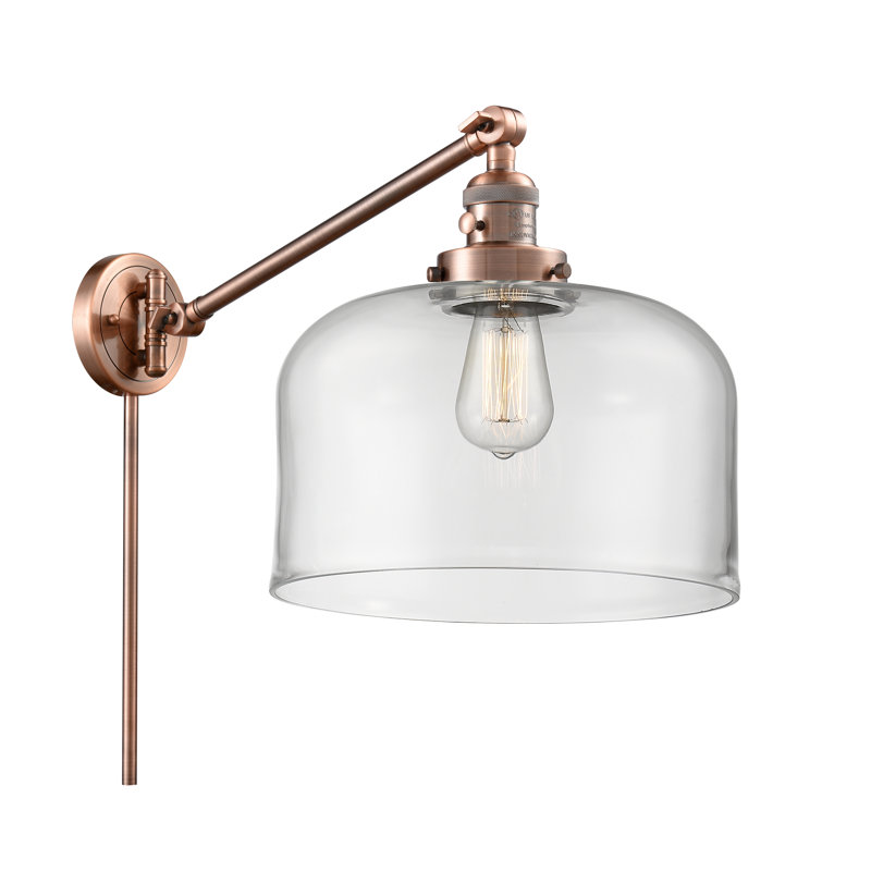 Bell - bras pivotant 1 lumière 12 po, Ampoule à DEL rétro de 3,5 W, Clair, Cuivre antique