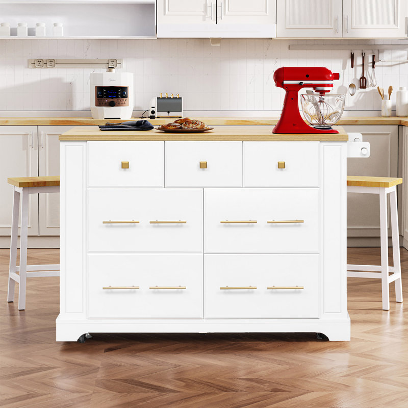 51.2" Wide Kitchen Island With Drop Leaf, White