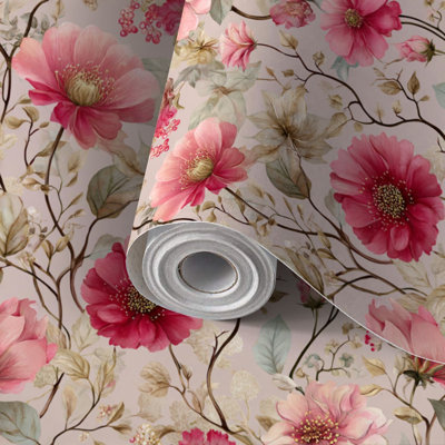 Peel and Stick Wallpaper Contact Paper Whimsical Floral Paradise Emerald Ivory Accents Self Adhesive and Removable 24in x 118in(60x300cm)