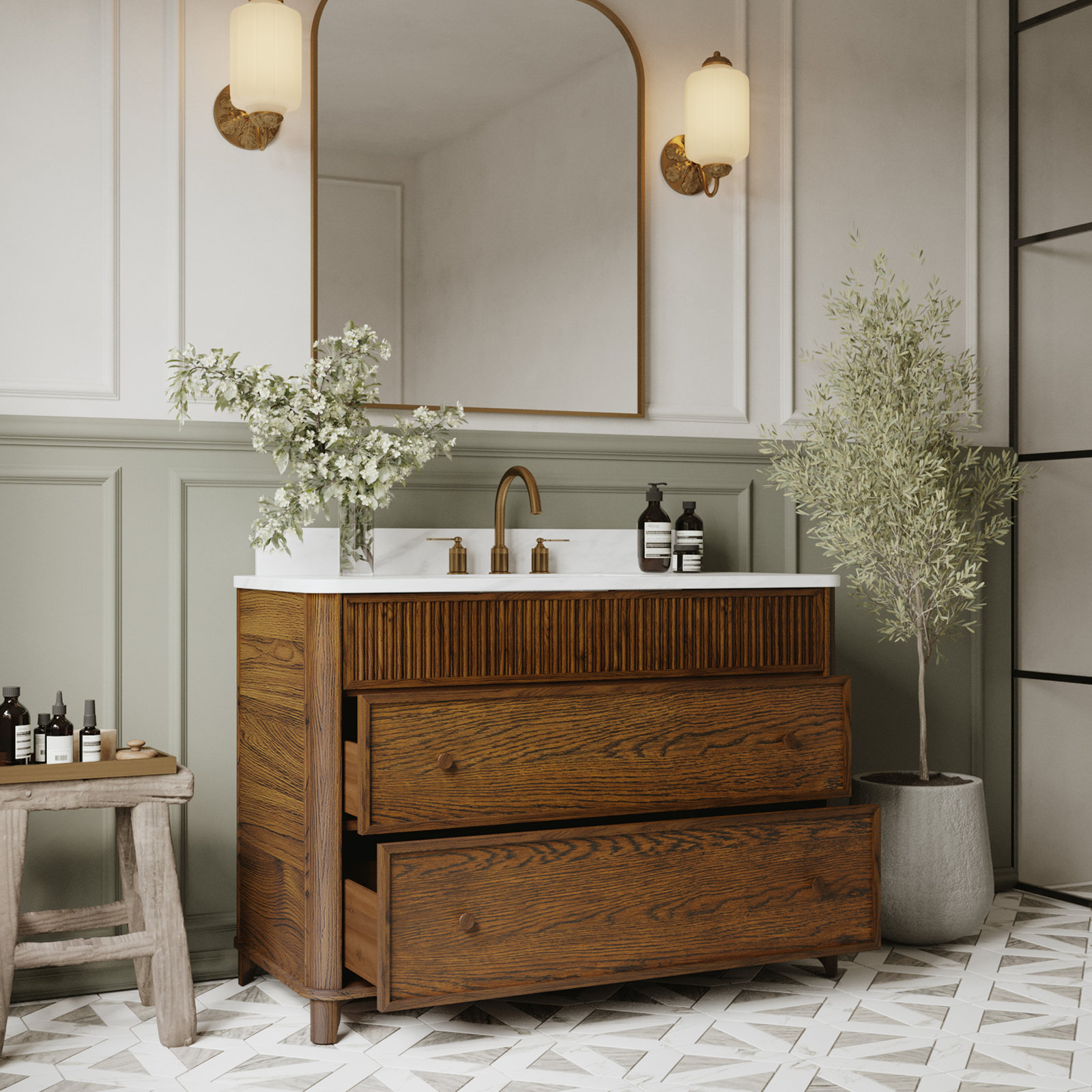 Kennedy Bathroom Vanity In Natural Enhanced Oak, 48", Enhanced Brown Oak