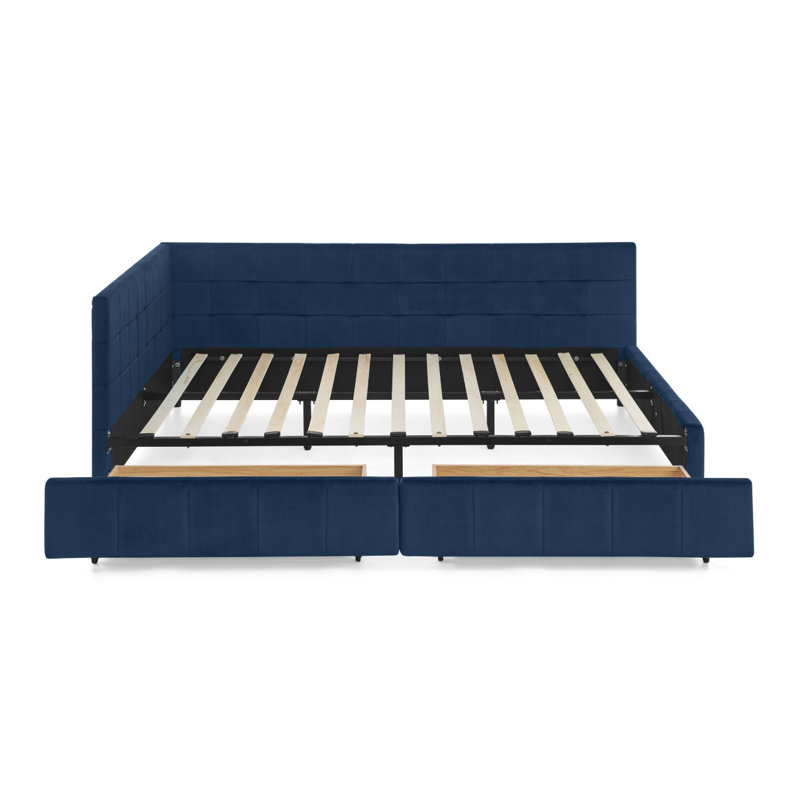  Structure de lit capitonnée avec rangement, canapé-lit avec dossier confortable et accoudoirs, lit pour chambre à coucher, salon, velours (85,5 po x 64,5 po x 29,5 po)