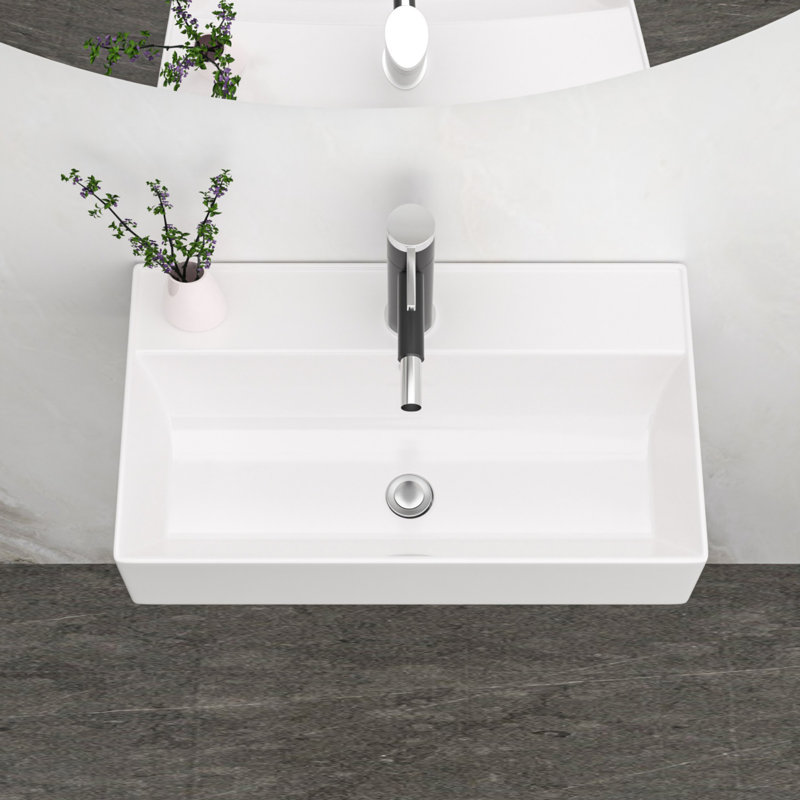 Lavabo de salle de bain mural rectangulaire en céramique 21 "x12" avec trou de robinet simple