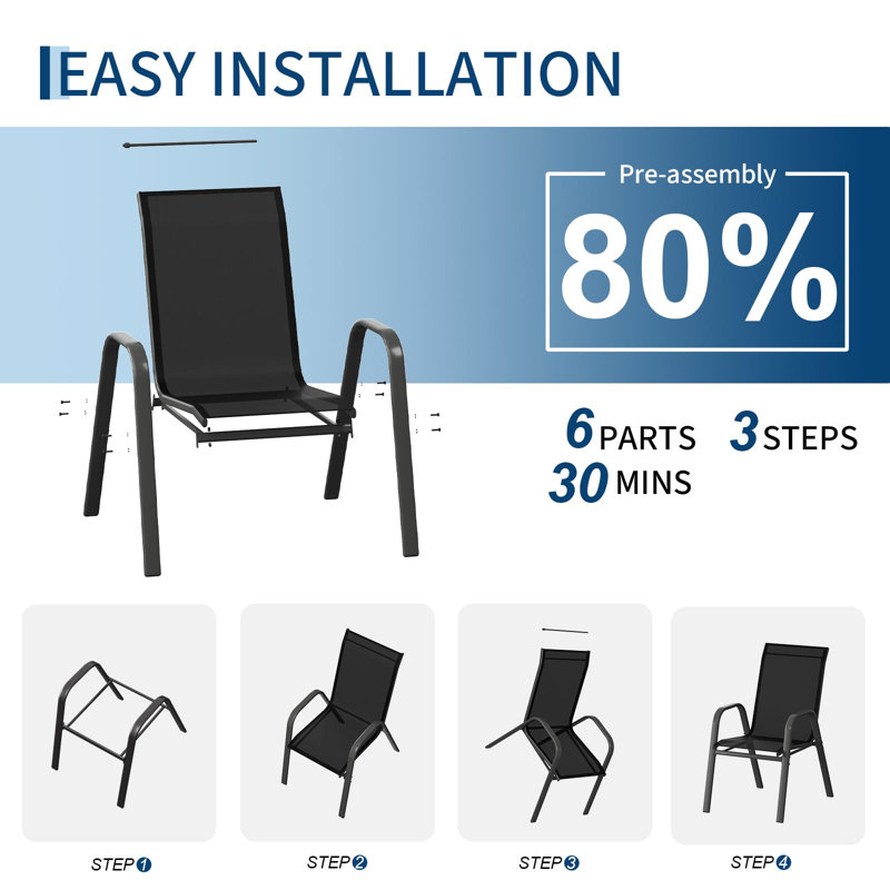 Set of 4 Outdoor Stackable Patio Dining Chairs – All-Weather High Back with Armrests, Lightweight Textilene Seating for Garden, Backyard, Poolside, Balcony (Black, 4 Pieces)