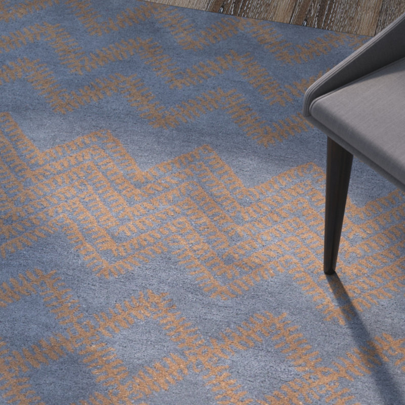 Halverson Hand-Tufted Wool Mocha/Navy Area Rug, Runner 2'6" x 8'