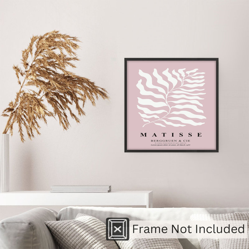 «Botanical Matisse Leaf Blush», reproduction d'art moderne sans cadre Mid-Century, H 16 po x l 16 po
