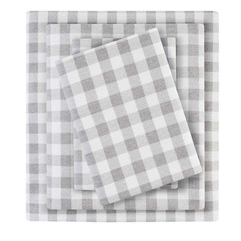 Drap imprimé à carreaux gris à motif de chevrons, 4 pièces, 100% flanelle de coton, doux au toucher, drap-housse élastique, lavable à la machine