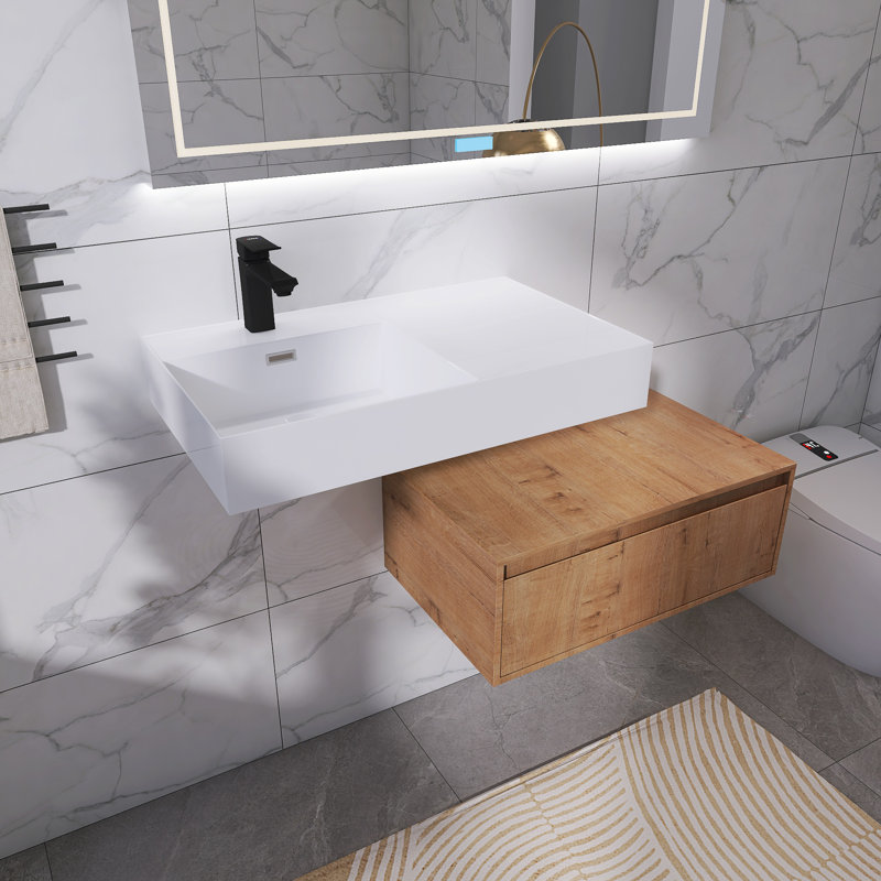 Meuble-lavabo mural flottant avec lavabo en résine Elsar, Oui