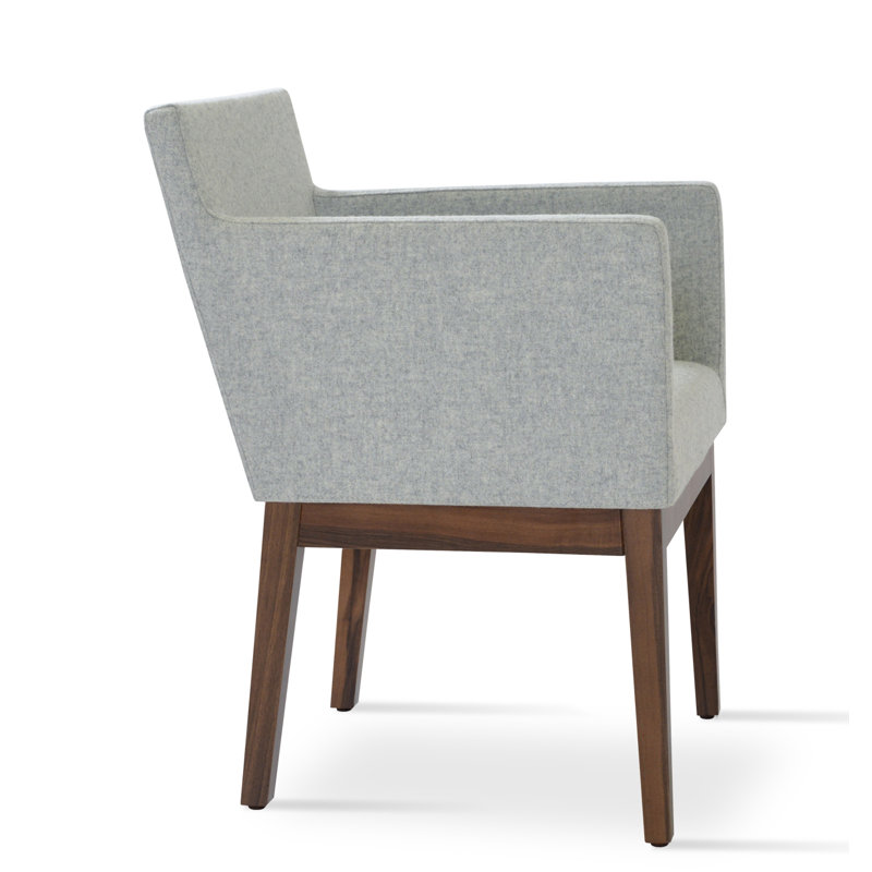 Harput Wood Solid Back Arm Chair, Walnut, Silver Wool