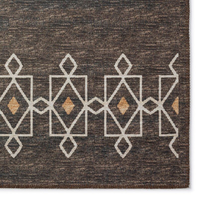 Tapis brun / blanc Anbar tissé à la machine, Rond 8 pi