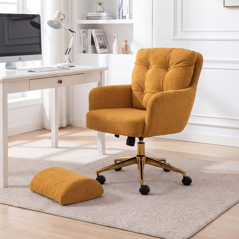 Fauteuil de bureau rembourré avec repose-pieds, Jaune