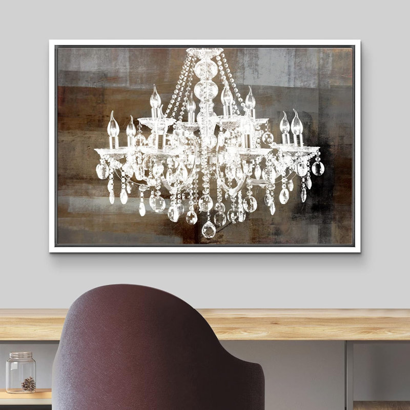 «Glam Crystal Chandelier Silhouette» sur toile de fond abstraite, reproduction d'art sur toile, H 24 po x l 36 po x 1,5 po