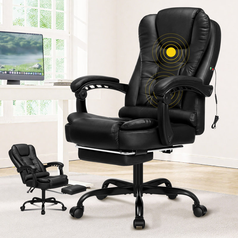 Rebrilliant Executive Chair with Headrest, Faux Leather, Black