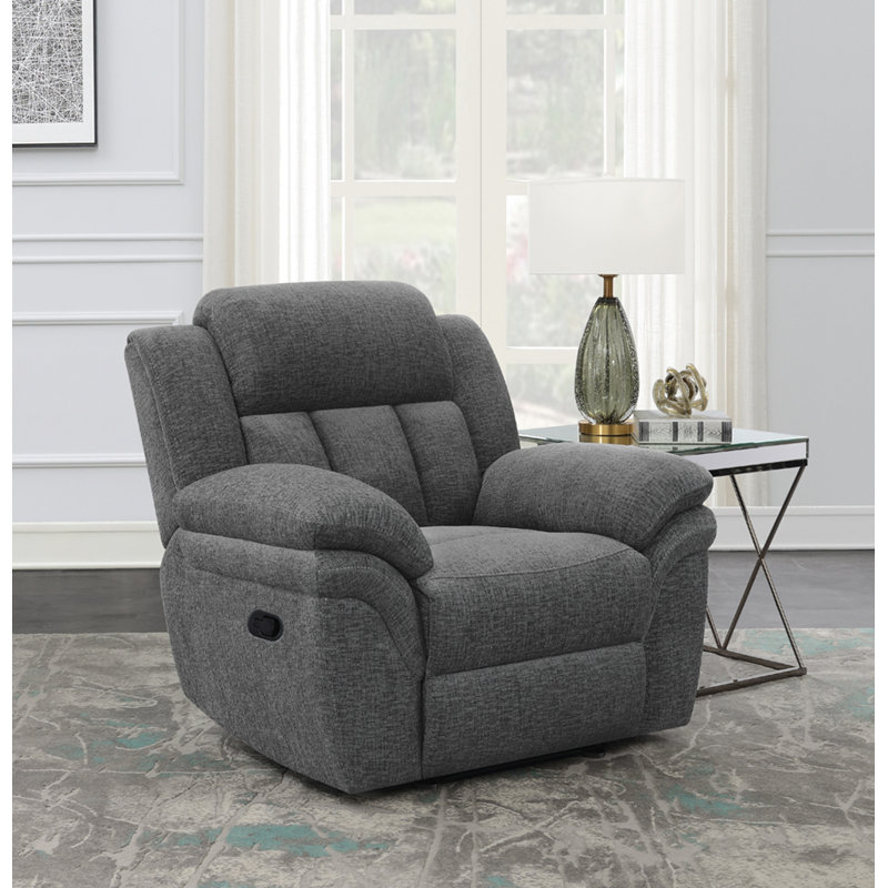 Cassandre Upholstered Glider Recliner Charcoal, Manual, Charcoal Polyester