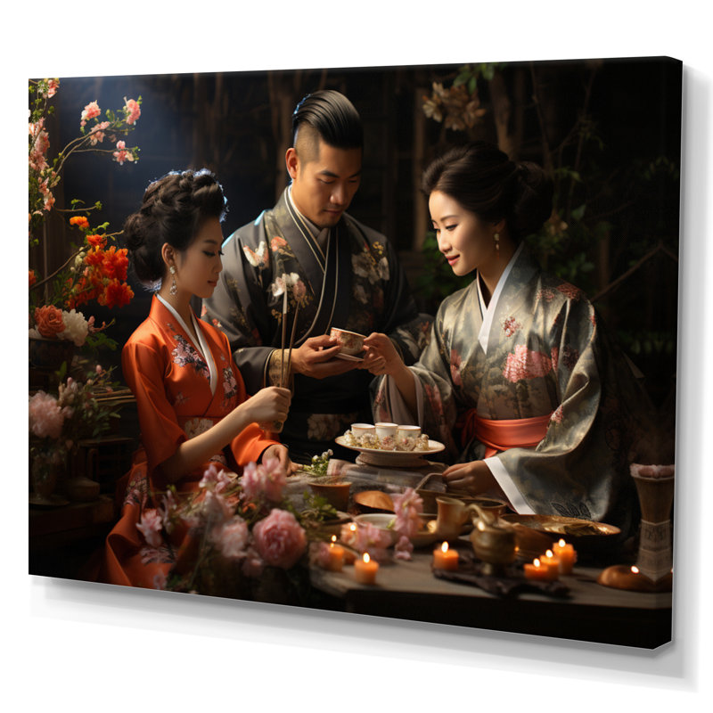 «Asian Art Harmony in Tea» - reproduction d'art, H 12 po x l 20 po x P 1 po, Toile tendue