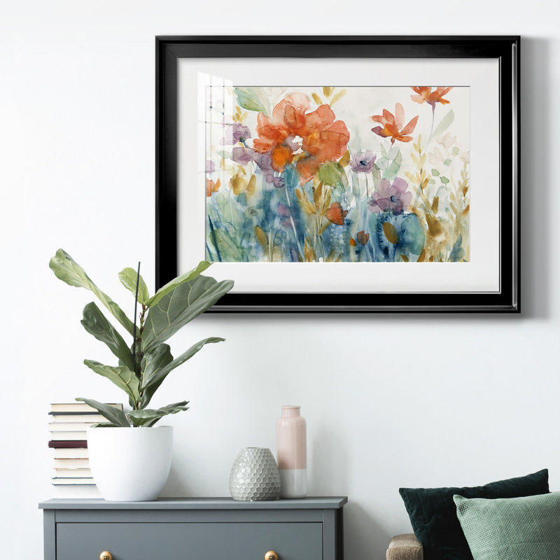 " Timeless Gardens " Painting Print, 22.5" H x 30.5" W x 1" D, Black Framed, White