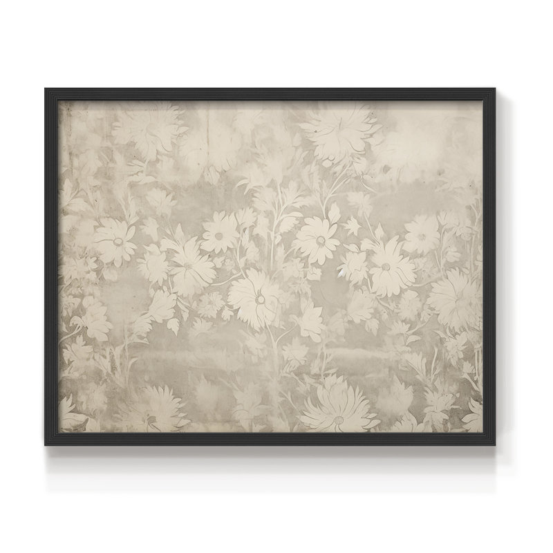 Motif floral rétro I - reproduction encadrée, H 16 po x l 20 po, Noir, noir, noir, noir