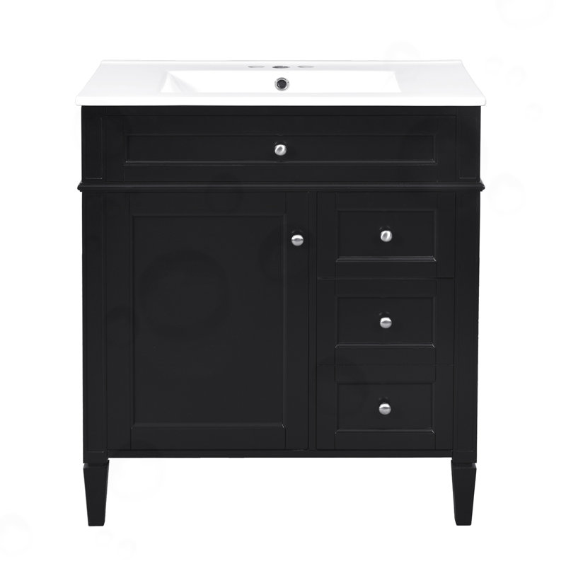 Ensemble de meuble-lavabo avec lavabo et 3 tiroirs de rangement, Noir / argenté