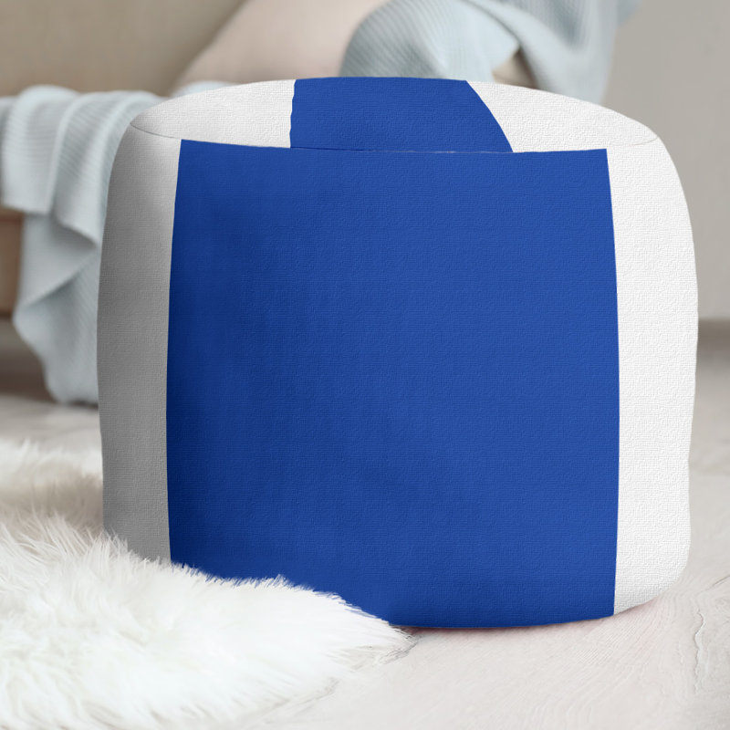 Repose-pieds cubique rond à rayures 20,5", Blanc / Bleu