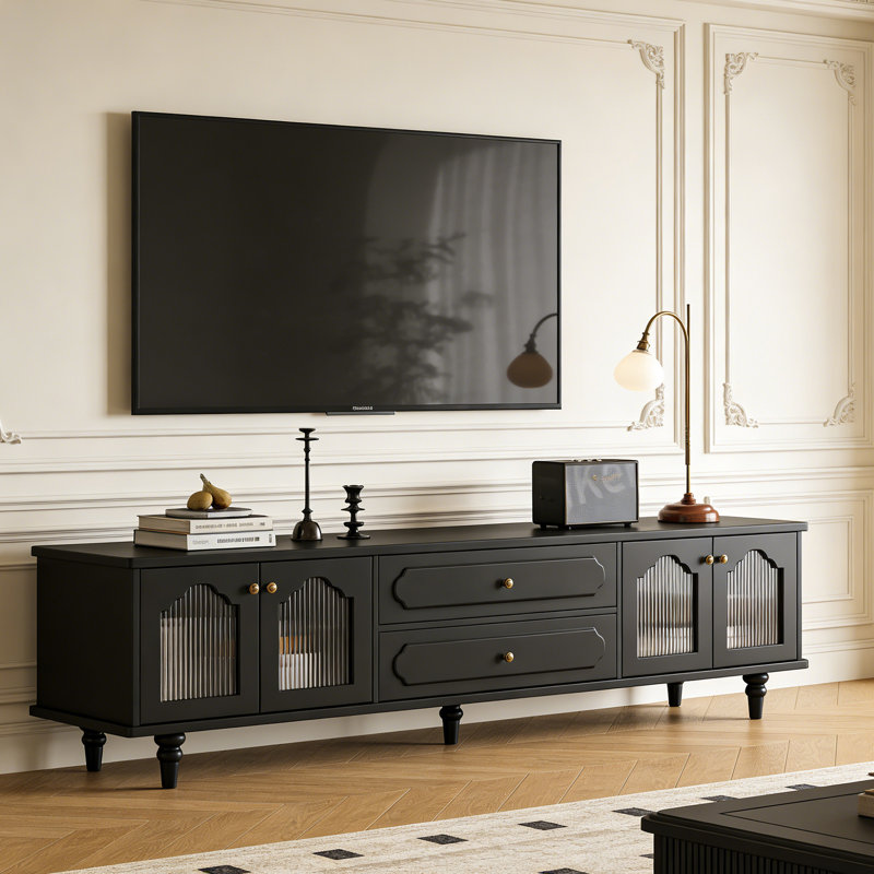 Meuble télé Luxury Roman, H 19,68 po x L 86,61 po x l 13,77 po, Noir