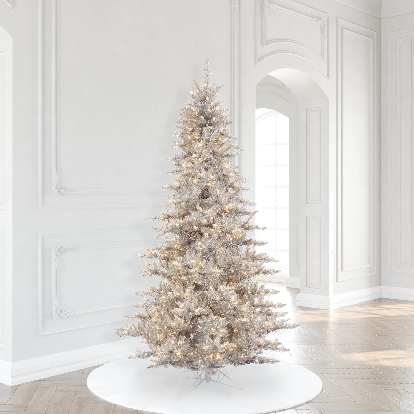Silver 9' Pre-Lit Fir Christmas Tree, 9' H