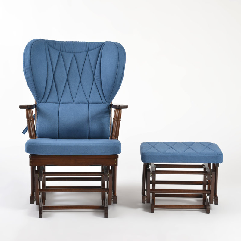 Chaise berçante et repose-pieds Azariyah Konfor, Bleu, Walnut