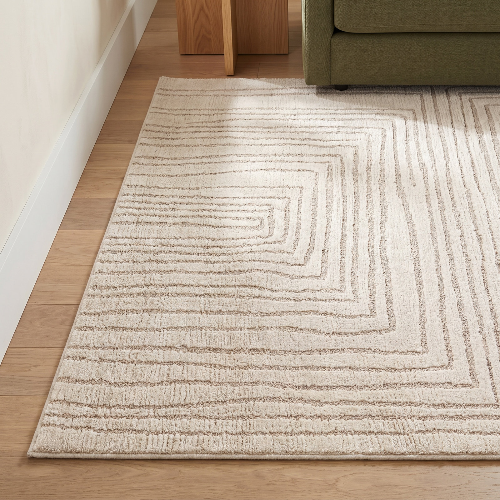Quillan Ivory Beige Striped Rug, Rectangle 7'6" x 10'