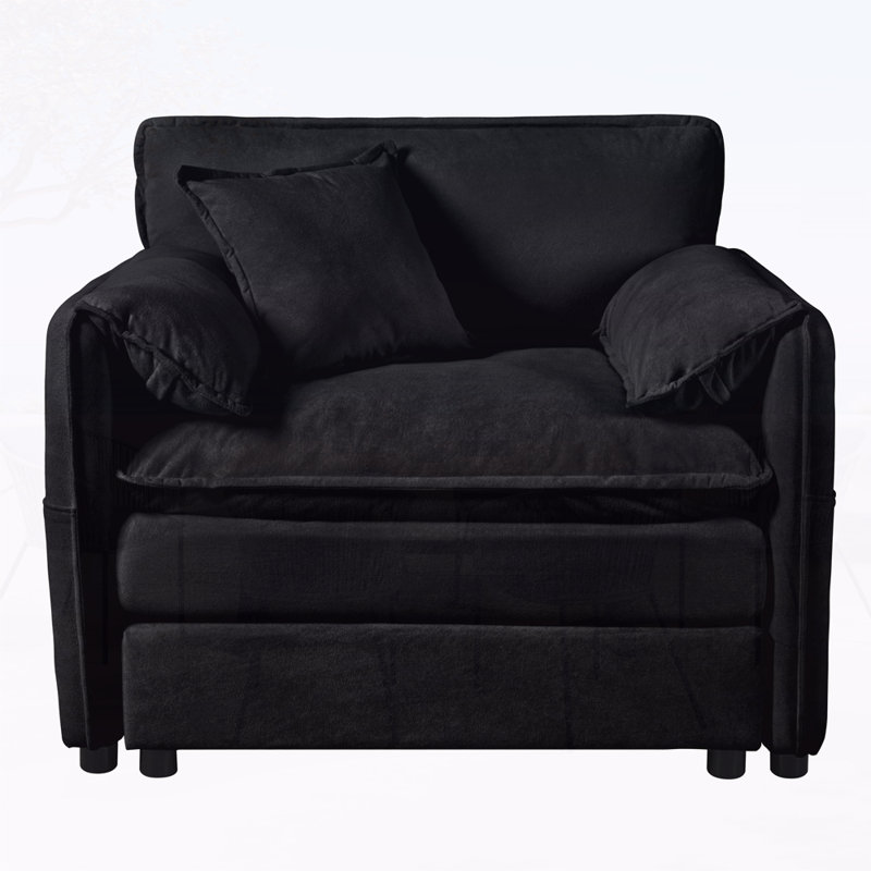 Oversized Chenille Oversized Accent Chair Set of 2, Black Chenille
