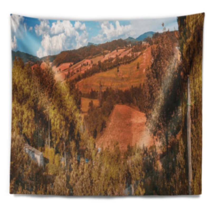 Paysage orange autumn mountains tuscany tapisserie, H 32 po x l 39 po