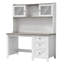 Bureau d'ordinateur en bois Farmhouse l 47 po avec huche et éclairage à DEL, blanc et brun