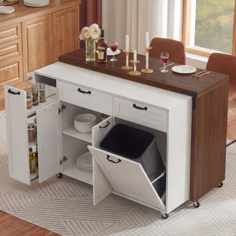 Versatile Kitchen Islands With Extendable Table And Storage, Modern Mdf Design