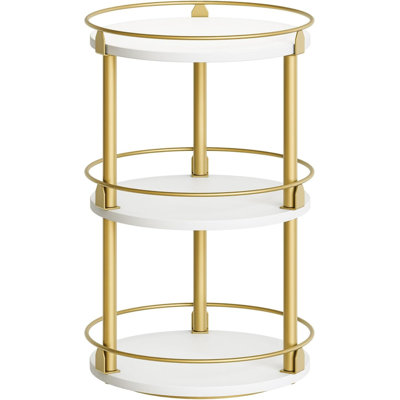 3-Tier Lazy Susan, Rotating Spice Rack, Spinning Organizer, Industrial Turntable Spice Rack For Cabinet, Kitchen Countertop, Pantry, White And Gold
