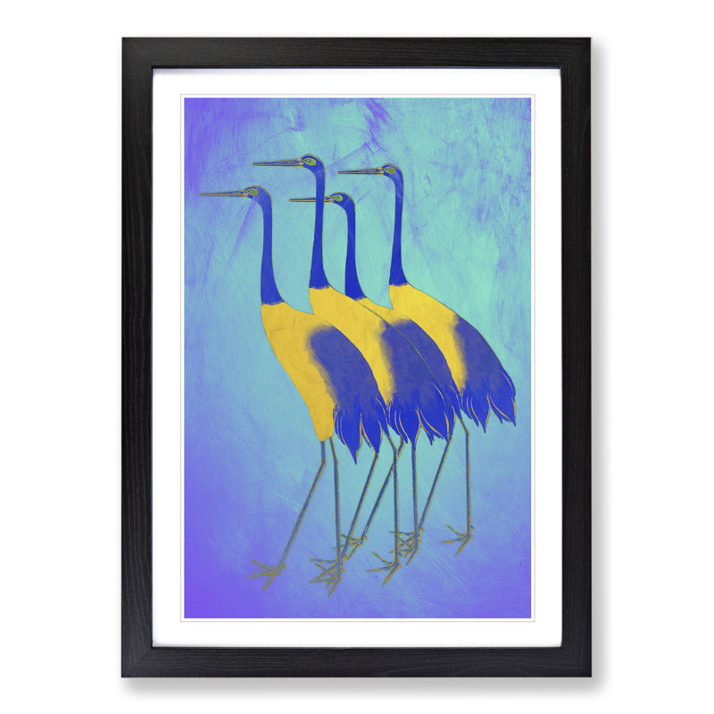 Golden Cranes - Picture Frame Painting, 65cm H x 48cm W x 2cm D, Black Framed