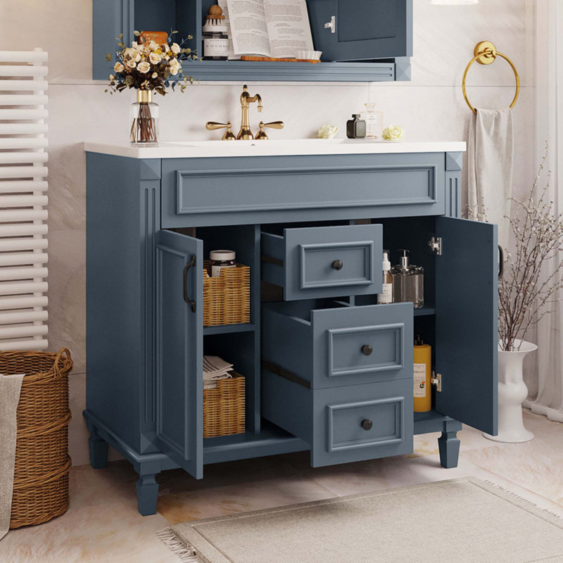 Meuble-lavabo 36 po avec lavabo supérieur, Bleu
