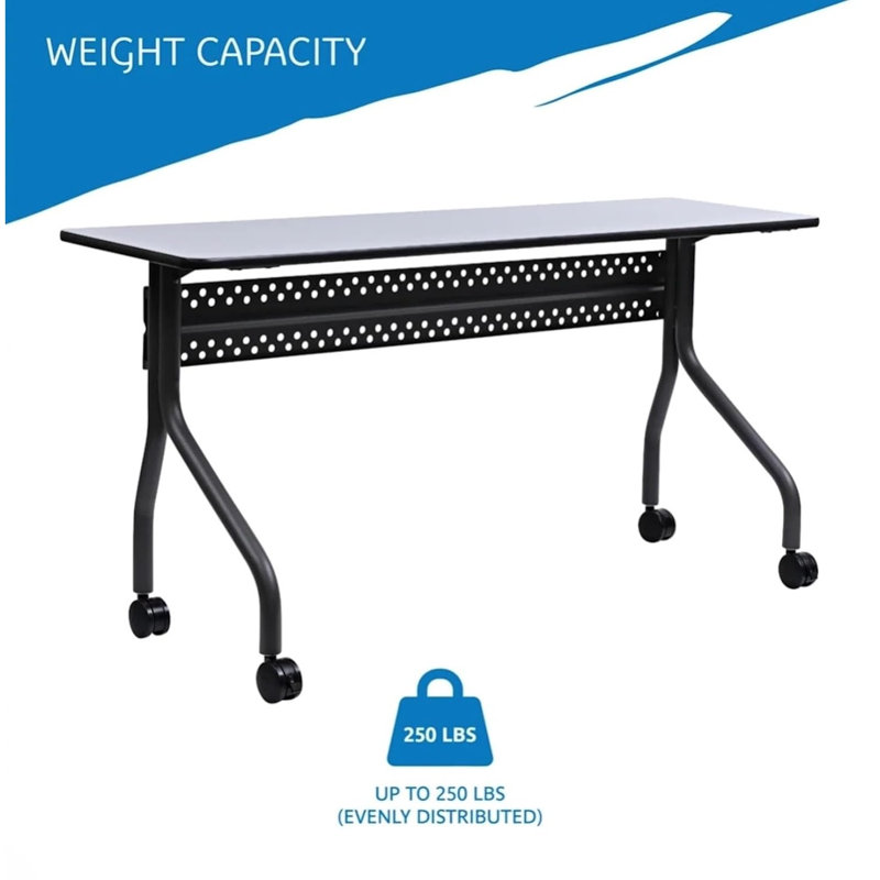 Mobile Training Table With Wheels, Gray And Charcoal, With Two Locking Wheels, 18” D X 60"L X 29"H