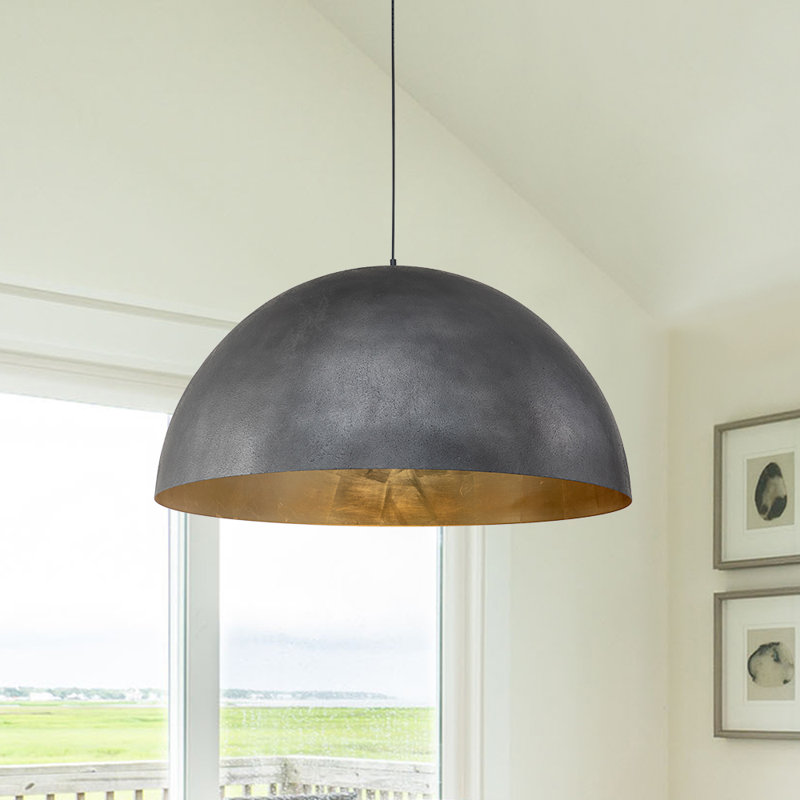 Industrial Oversized Large Metal Dome Pendant, Black, 1 Light, 9" H x 15" W x 15" D