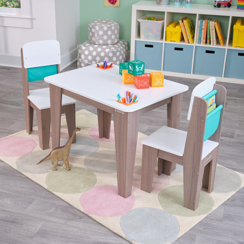 Kids 3 Piece Rectangular Activity Table and Chair Set, Grey