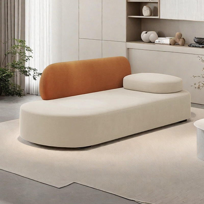 Méridiennes d'intérieur avec appui-tête mobile Finck, Orienté à droite, Beige/Orange
