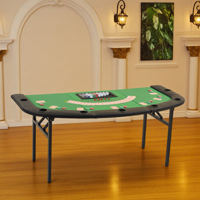 Foldable Poker Table, 8 Player Unique Fan-Shaped Game Table with Cup Holders & Chip Trays, Portable Casino Table for Texas Holdem, Blackjack, Home Game Nights (Green)