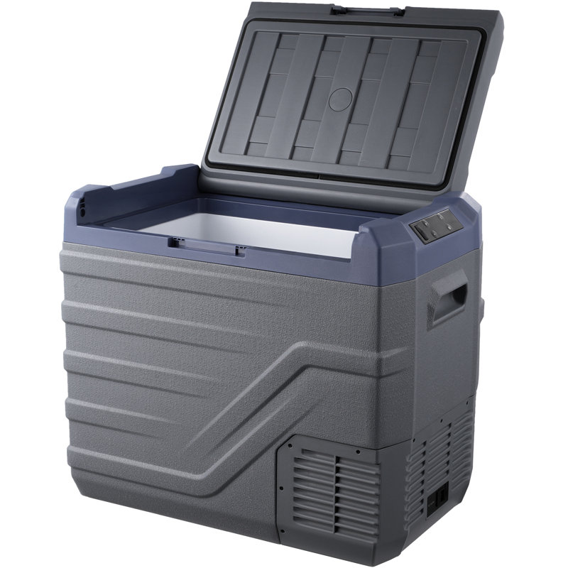 Compact Gray Portable Car Refrigerator Freezer with Bluetooth Control