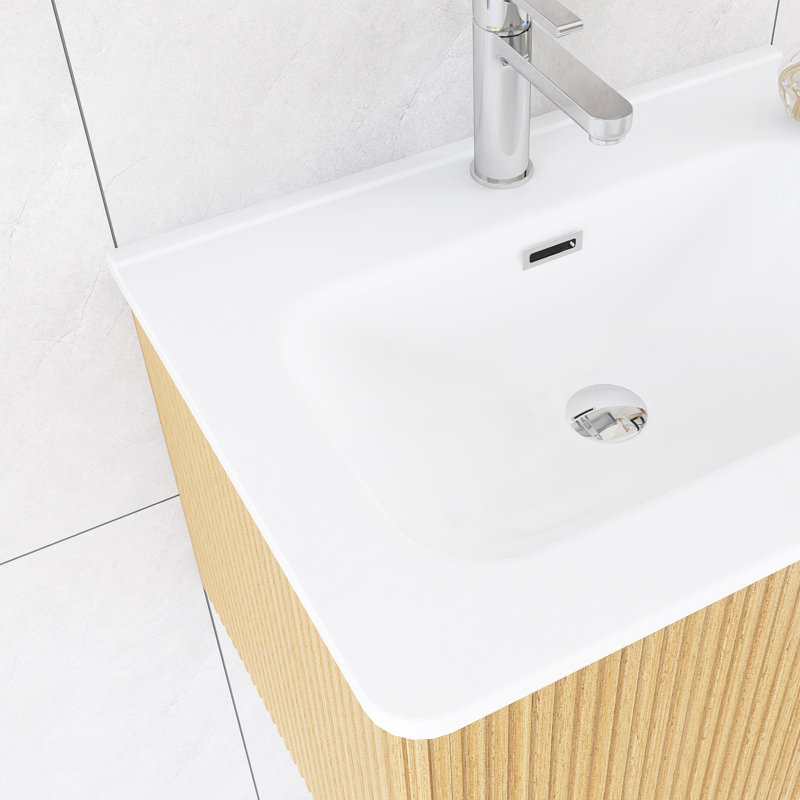 Meuble-lavabo simple mural 24 po avec plateau en céramique blanche 24 po, Jaune