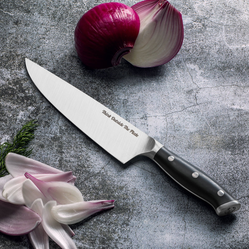 Couteau de chef de 8 po avec boîte en bois Think Out The Plate, Noir, noir, noir, noir