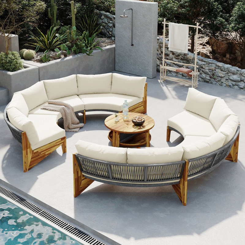 Ensemble de conversation pour 6 personnes avec coussins et table basse