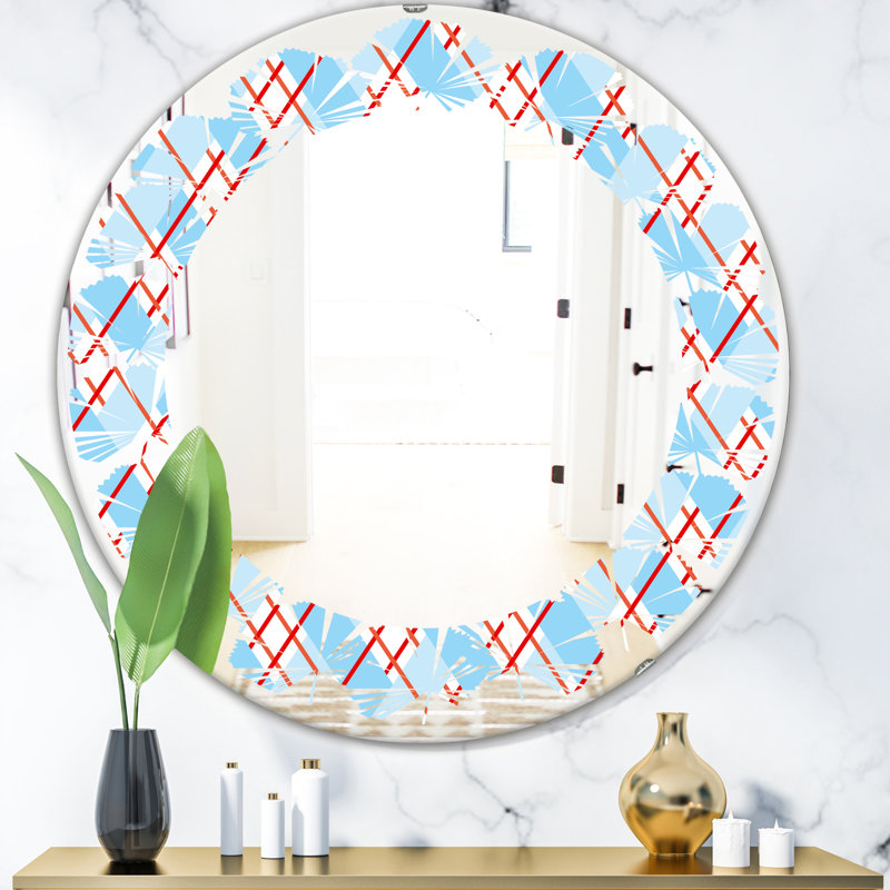 Miroir mural sans cadre à feuilles et à carreaux rouges, H 23,6 po x l 23,6 po