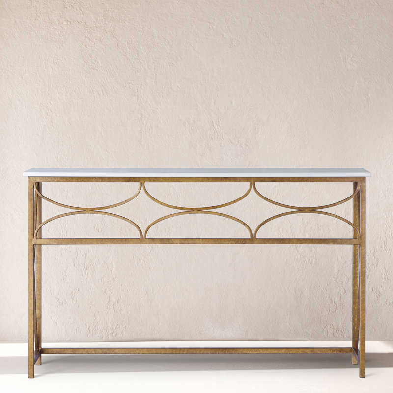Diamond Console Table, Carrera Marble, Royal Gold