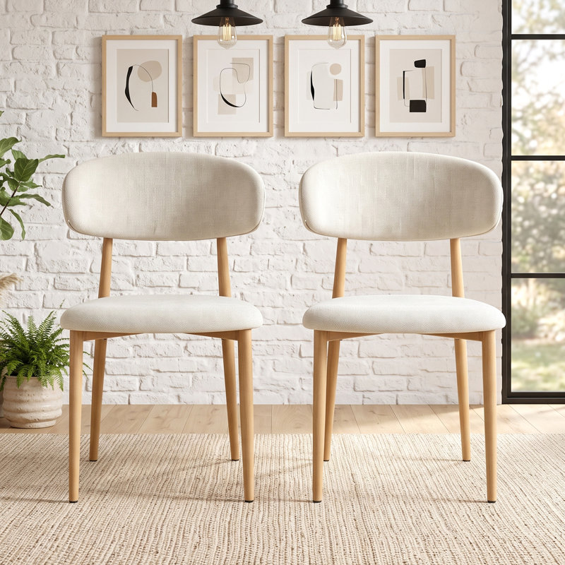 Ensemble de 2 chaises de salle à manger rembourrées avec pieds en métal, Naturel