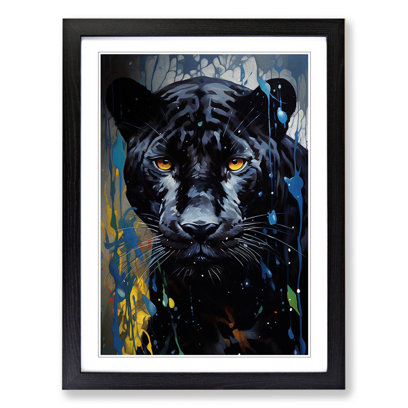 Panther Hard Edge Painting - Single Picture Frame Print on Wood, Black, 46" H x 34" W x 2" D